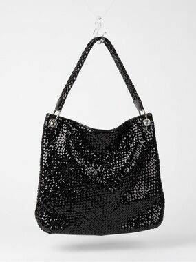 Elliot Lucca Large Black Woven Patent Leather shoulder bag